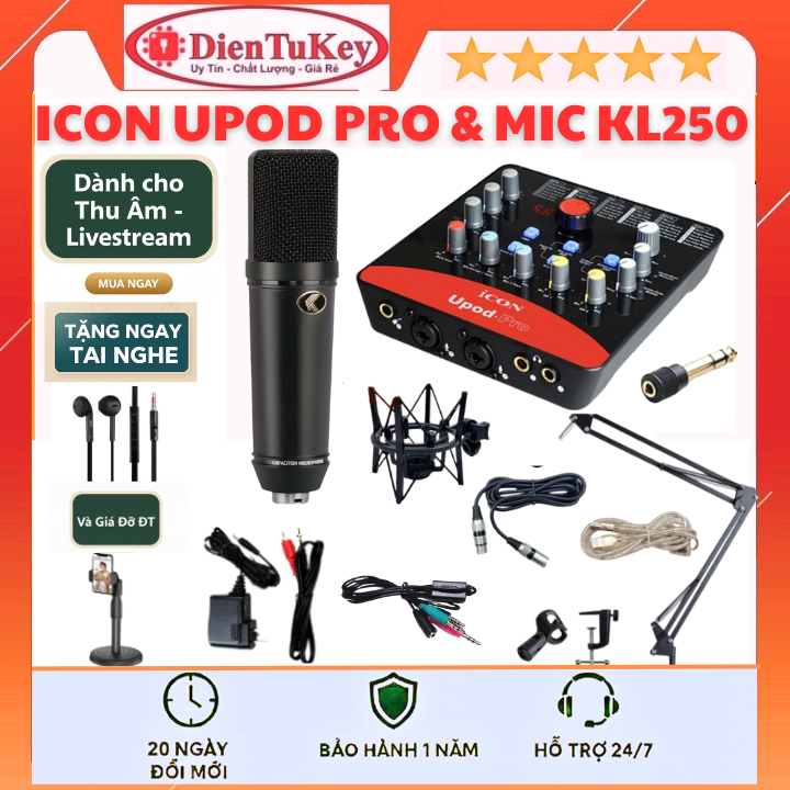 Bộ Combo Mic Thu Âm Hát Livestream Sound Card Icon Upod, Micro Kolance ...