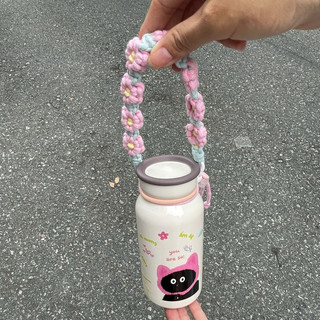 Dây Đeo và Charm  Bình Giữ Nhiệt – Hoa Len & Trái Tim Pink Pastel Phong Cách Hàn Quốc dễ thương