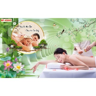 Tranh vải lụa 3D dán tường tiệm đông y, spa, dưỡng sinh gội đầu massage khổ lớn