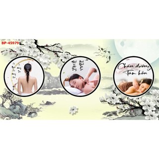 Tranh vải lụa 3D dán tường tiệm đông y, spa, dưỡng sinh gội đầu massage khổ lớn