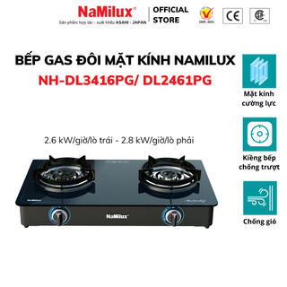 Bếp Gas Đôi Mặt Kính Cao Cấp NaMilux NH-DL3416PG/DL2461PG - Công Suất 2.8 kW/giờ/lò phải - Kiềng Bếp Tráng Men