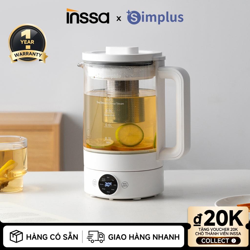 Inssa × Simplus Bộ ấm điện Ấm đun nước điện gia đình đa chức năng Dung tích lớn 1.5L YSHU001- Bảo Hành 1 Năm