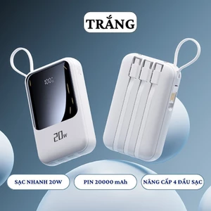 Pin dự phòng trắng 20000mAh Dung lượng lớn 20w Sạc nhanh đi kèm với cáp tự sạc USB