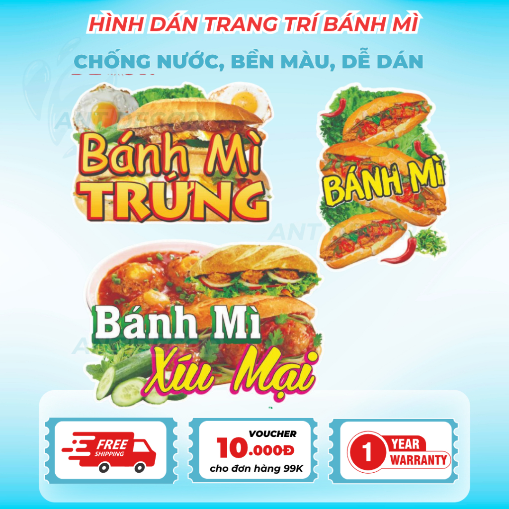 Decal Bánh Mì Các Loại - Trang Trí Dán Tiệm Bánh Mì, Xe Bánh Mì - Chất Liệu Chống Thấm Nước