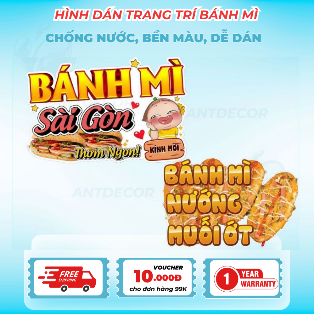 Decal Bánh Mì SÀI GÒN- Trang Trí Dán Tiệm Bánh Mì, Xe Bánh Mì - Chất Liệu Chống Thấm Nước