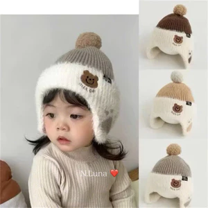 Mũ len gấu nỉ bông kín tai cho bé 1-5 tuổi