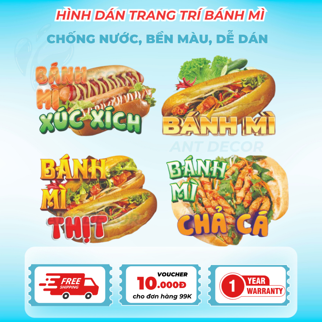 Decal Bánh Mì Các Loại - Trang Trí Dán Tiệm Bánh Mì, Xe Bánh Mì - Chất Liệu Chống Thấm Nước.