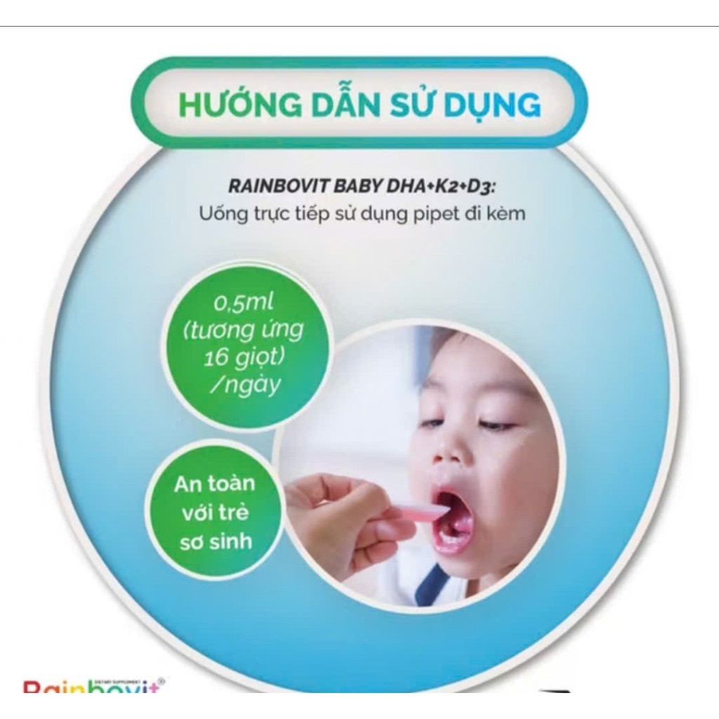Rainbovit Baby DHA D3K2 công thức 3 trong 1 - Bổ sung cho xương răng chắc khoẻ ,thông minh, khoẻ mạnh