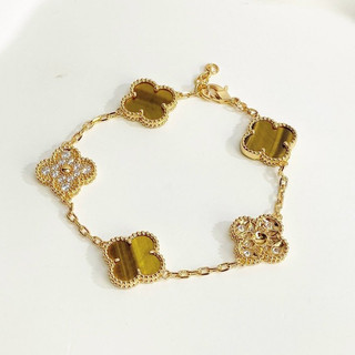 Vòng tay nam nữ LAMY Flower Clover Stone Bracelet Gold 2268