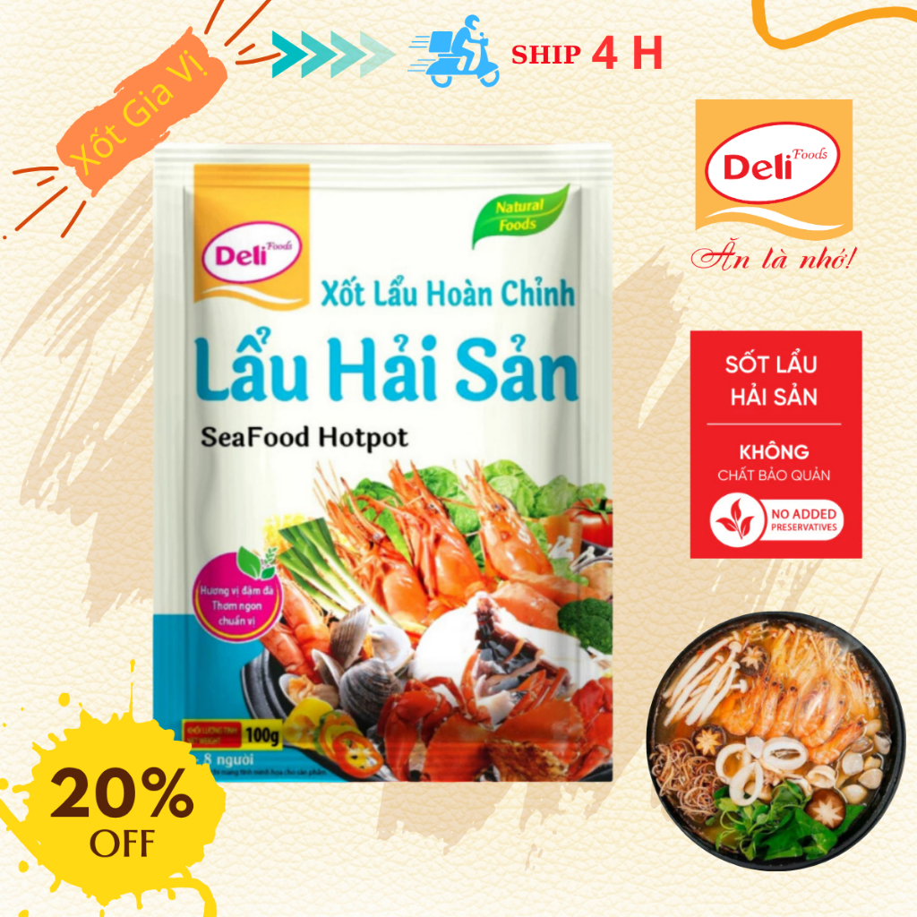 Combo Xốt Gia Vị Lẩu Hải Sản Deli Foods 100g – Gói Nêm Sẵn Nước Lẩu Hoàn Chỉnh, Cay Nhẹ Tròn Vị