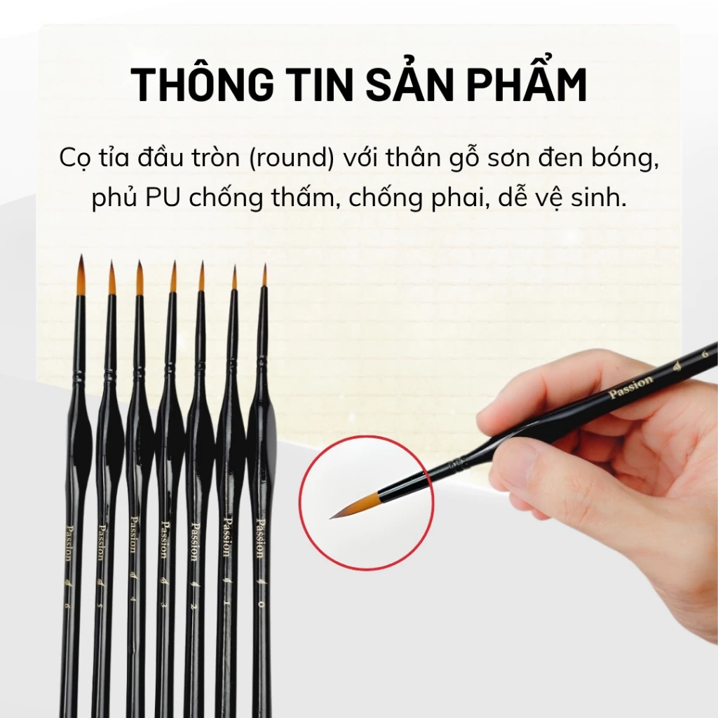 [Hỏa tốc HCM] [Hỏa tốc HCM] Cọ Tỉa Đầu Tròn Passion Vẽ Màu Nước Hạng Họa Sĩ Cao Cấp