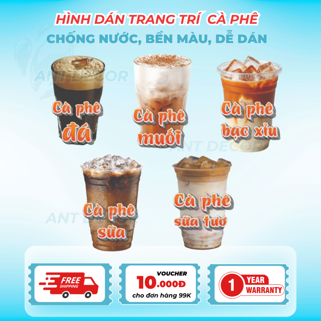 Decal Cà Phê có sẵn keo chống nước trang trí xe cafe