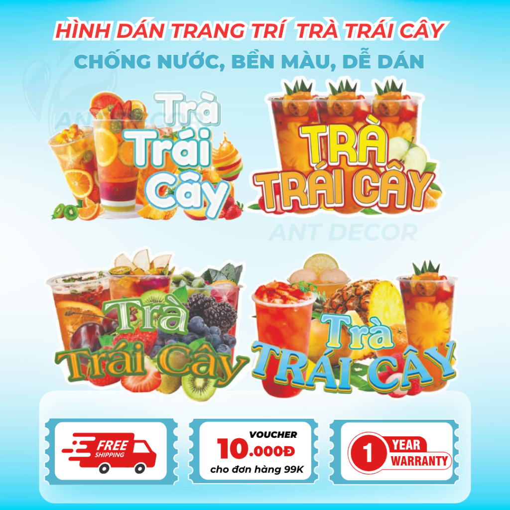 Decal TRÀ TRÁI CÂY, Nhãn Dán Trang Trí Quầy, Xe Nước – Chống Nước, Dễ Dán, Màu Sắc Bắt Mắt, Bền Màu