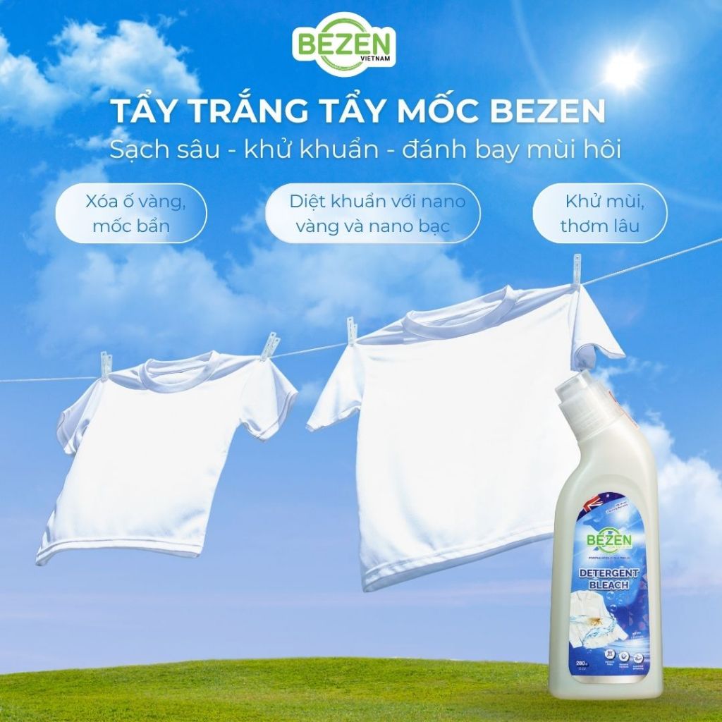 Chai Tẩy Trắng Tẩy Mốc Quần Áo BEZEN 280g Chuyên Tẩy Sạch Mốc Quần Áo Nano Kháng Khuẩn