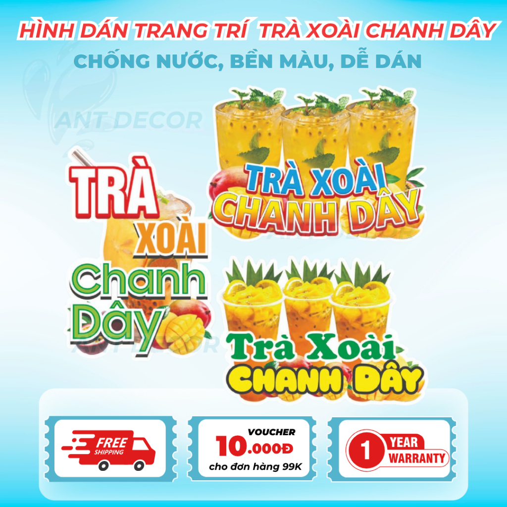 Decal Dán Trà XOÀI CHANH DÂY – Nhãn Dán Trang Trí Xe Nước Giải Khát – Dễ Dán, Bền Đẹp, Chống Nước