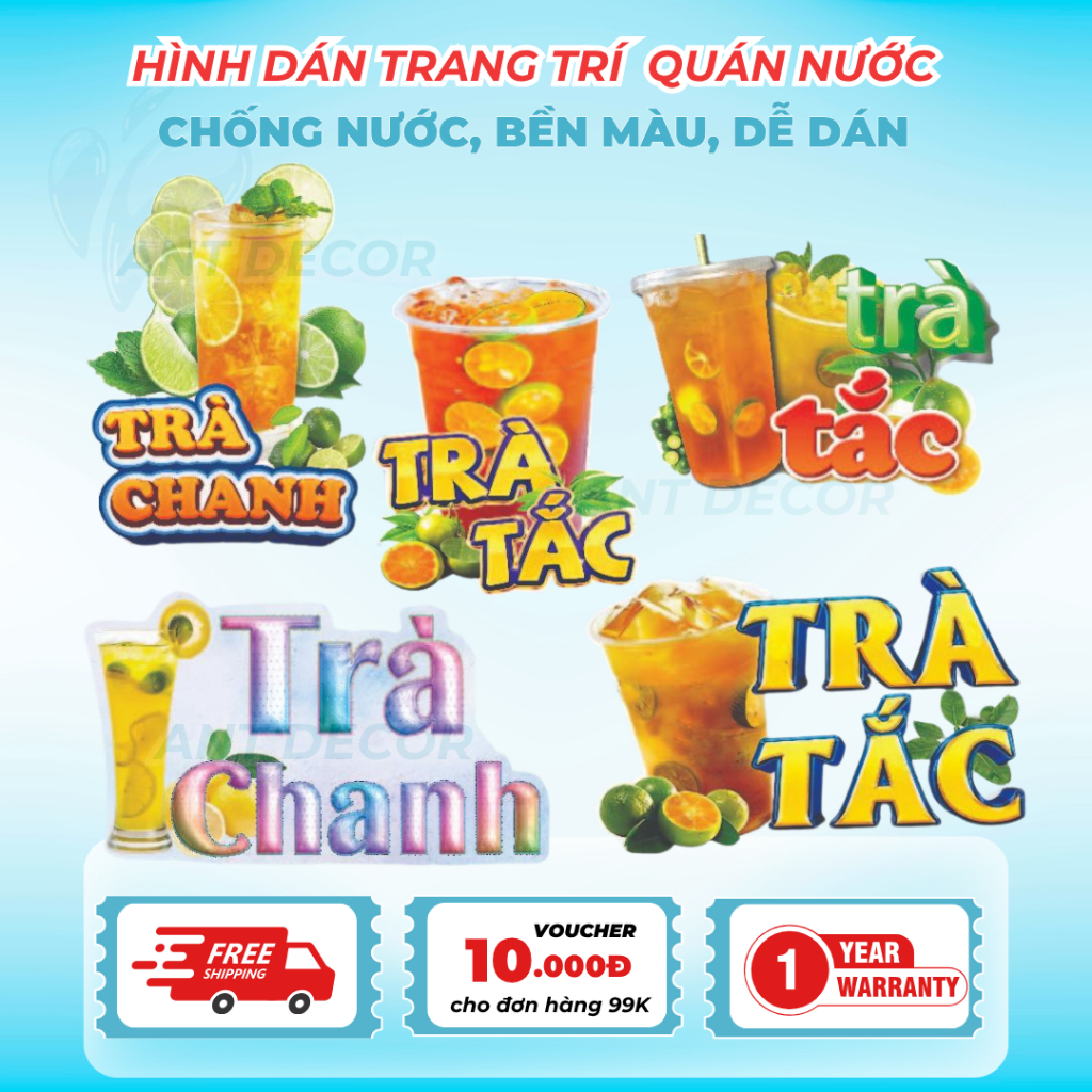Decal Trà Chanh, Trà Tắc – Nhãn Dán Trang Trí Quầy Cafe, Xe Nước Uống – Đẹp Mắt, Bền Màu, Chống Nước