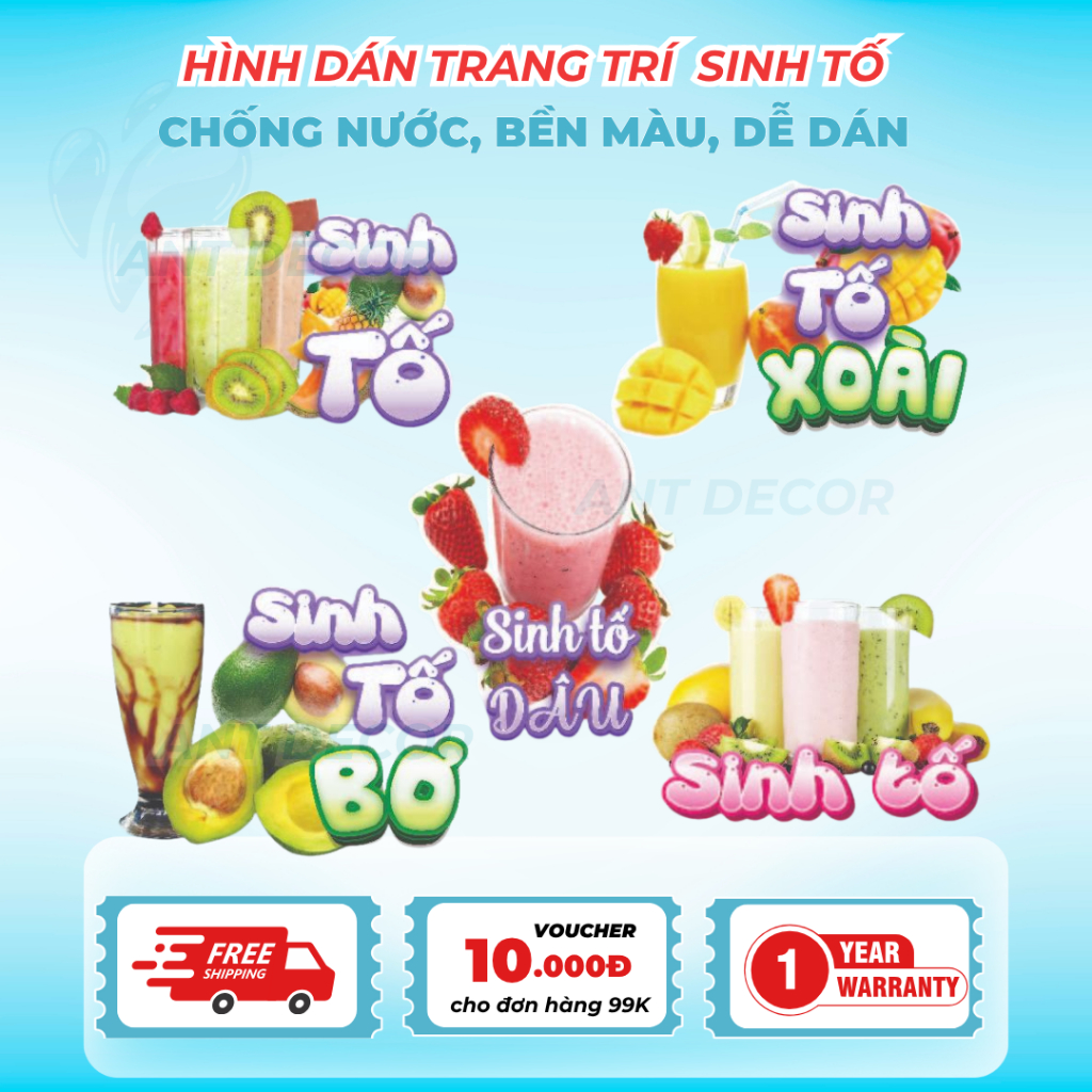 Decal Dán SINH TỐ – Nhãn Dán Trang Trí Xe Sinh Tố, Quầy Nước Ép – Dễ Dán, Bền Đẹp, Chống Nước