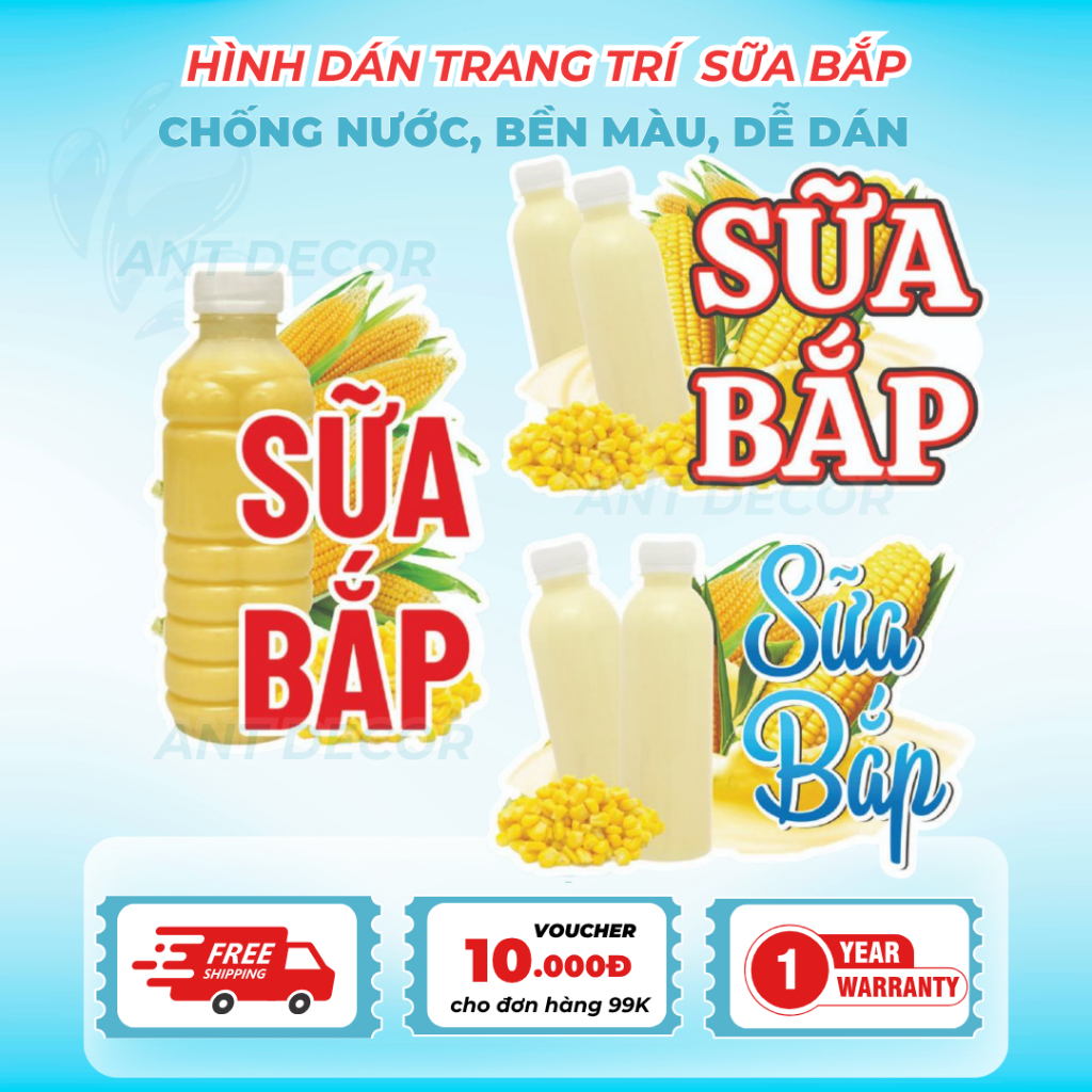 Decal Sữa Bắp Nhãn Dán Trang Trí Xe Nước – Tem Dán Chai Sữa Bắp Chống Thấm, Đẹp, Bền