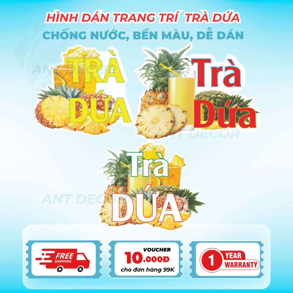 Decal Dán Trà DỨA – Nhãn Dán Trang Trí Xe Nước Giải Khát – Dễ Dán, Bền Đẹp, Chống Nước