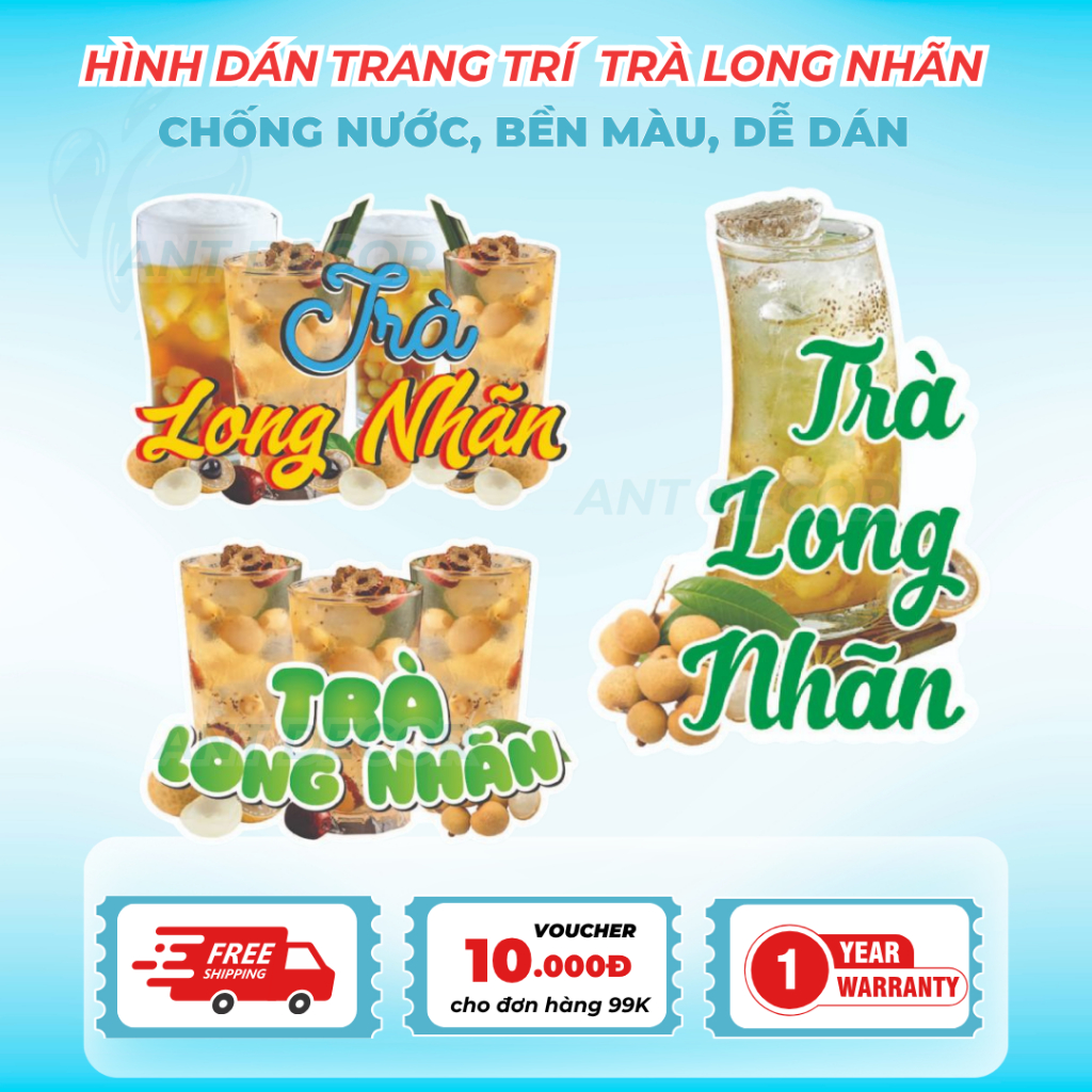 Decal Dán Trà LONG NHÃN – Nhãn Dán Trang Trí Xe Nước Giải Khát – Dễ Dán, Bền Đẹp, Chống Nước