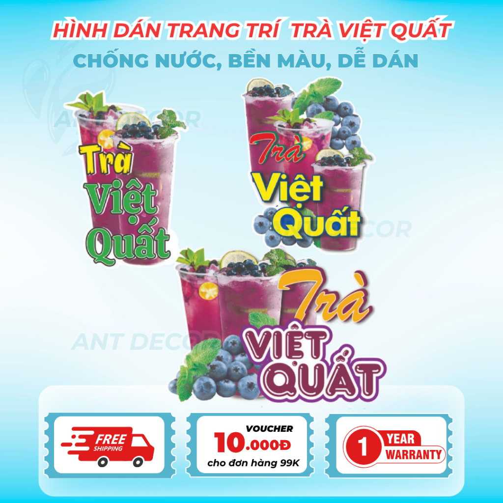 Decal Dán Trà VIẾT QUẤT – Nhãn Dán Trang Trí Xe Nước Giải Khát – Dễ Dán, Bền Đẹp, Chống Nước