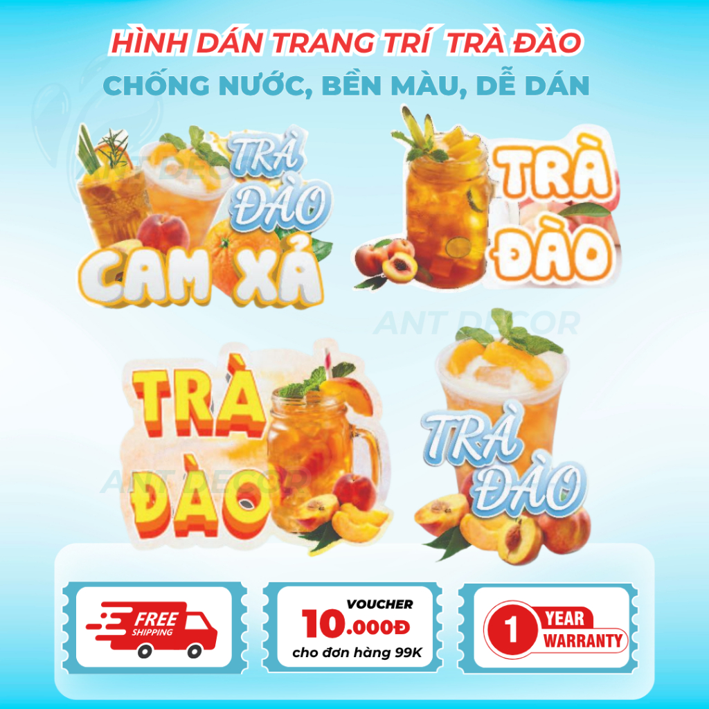 Decal Dán Trà Đào – Nhãn Dán Trang Trí Xe Nước Giải Khát – Dễ Dán, Bền Đẹp, Chống Nước