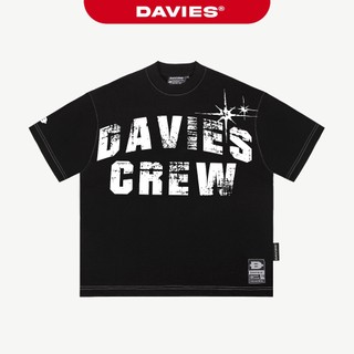 Áo thun form rộng chỉ nổi in chữ DAVIES màu đen nam nữ tay lỡ cotton Highlight Tee| D-T25