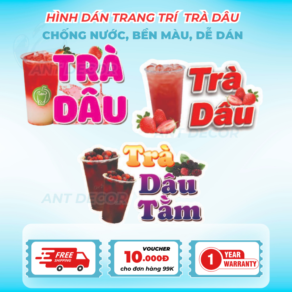 Decal Dán Trà Dâu – Nhãn Dán Trang Trí Xe Nước Giải Khát – Dễ Dán, Bền Đẹp, Chống Nước