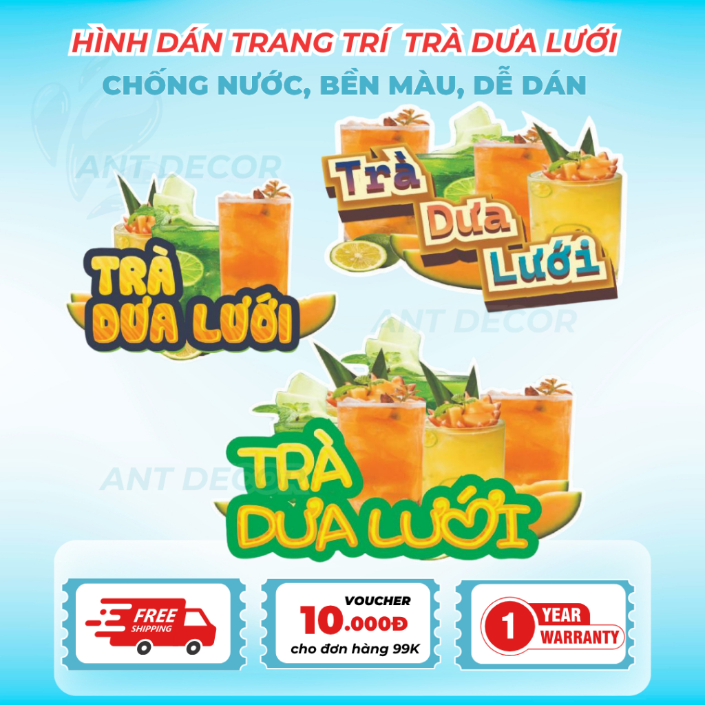 Decal Dán Trà DƯA LƯỚI – Nhãn Dán Trang Trí Xe Nước Giải Khát – Dễ Dán, Bền Đẹp, Chống Nước