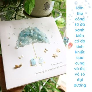 Tranh đá Bình Yên Xanh GÀ CHE Ô, tranh handmade, Quà Tặng Ý Nghĩa, Kích thước 20x20cm