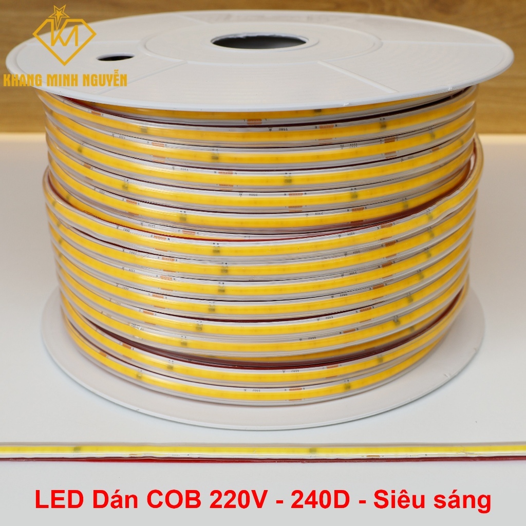 (Giá 5m kèm nguồn) LED dây dán COB 240D - 220V, Trắng - Trung tính - Vàng ấm, cuộn dài tối đa 100m