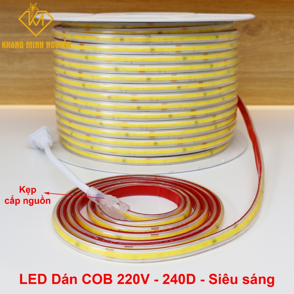 (Giá 5m kèm nguồn) LED dây dán COB 240D - 220V, Trắng - Trung tính - Vàng ấm, cuộn dài tối đa 100m