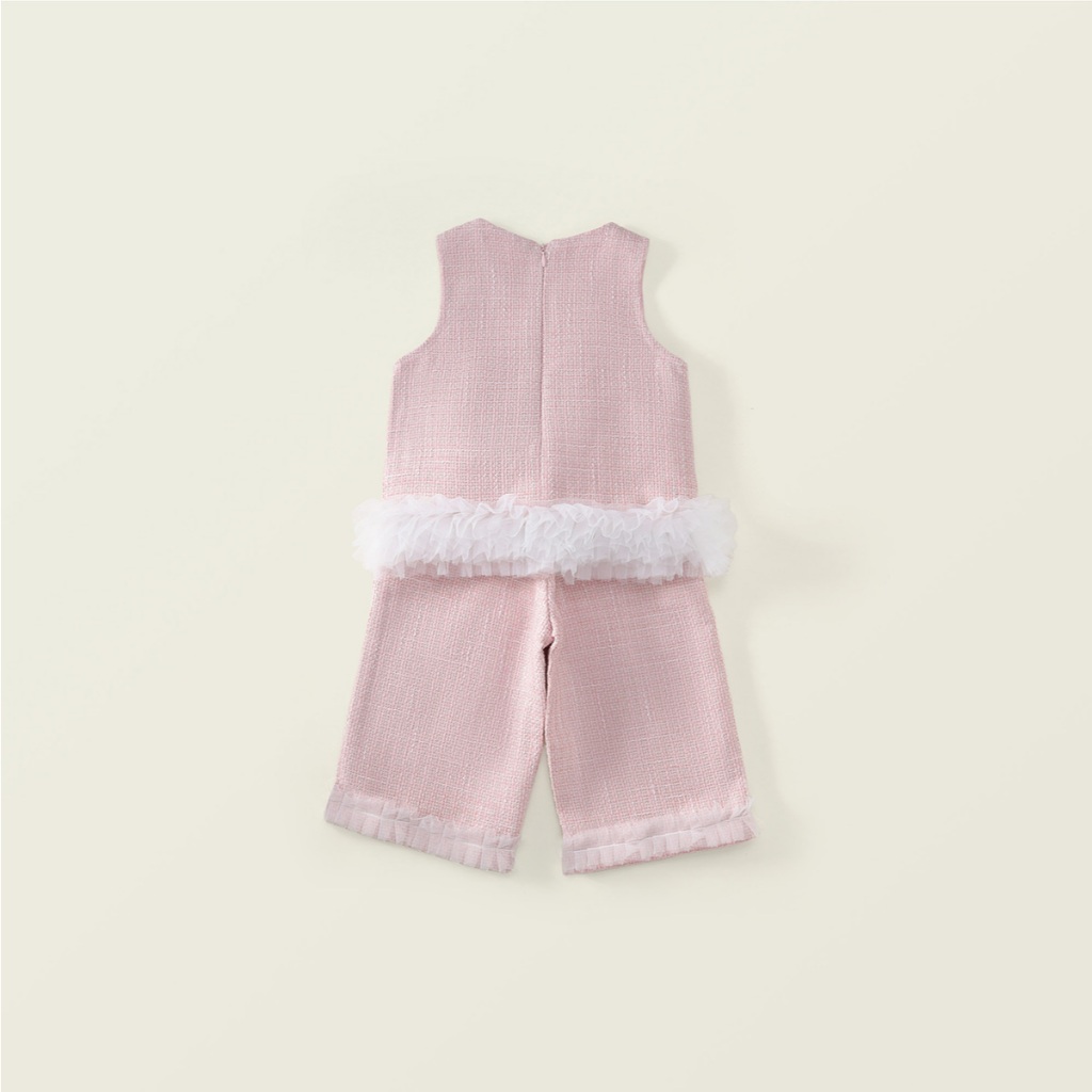 Bộ đồ bé gái Hania Kids gồm áo sát nách phối nơ kèm quần, phong cách ngọt ngào dễ thương
