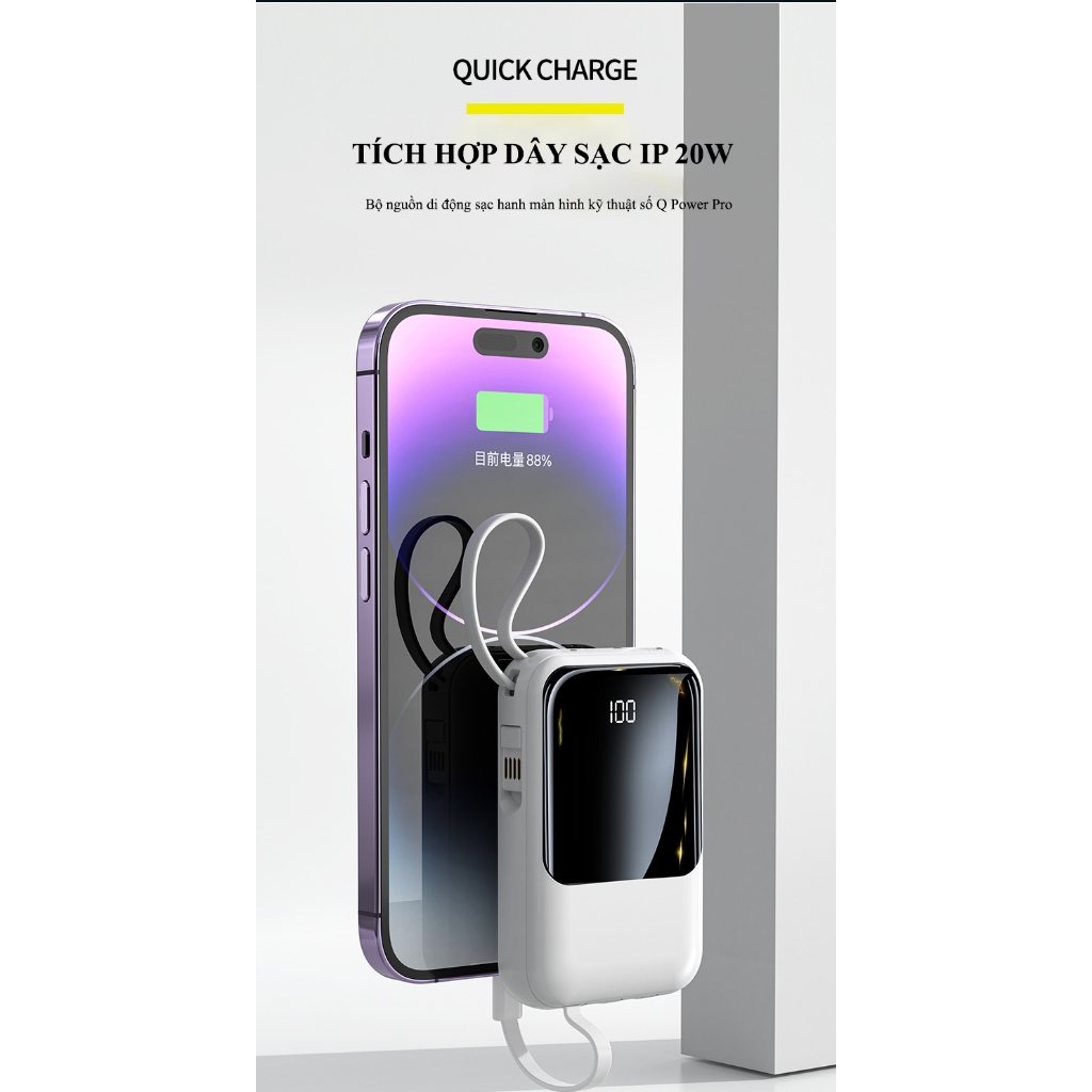 Dosen sạc dự phòng pd20000mAh｜ 20W sạc flash ba dây một màn hình led hiển thị kỹ thuật số trò chơi du lịch cần thiết hàn