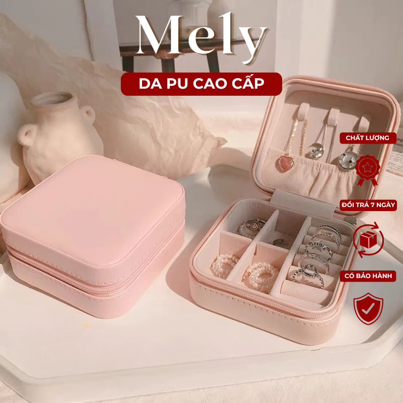 Hộp đựng trang sức phụ kiện du lịch hình vuông nhiều ngăn tiện dụng, hộp nữ trang bọc da sang trọng