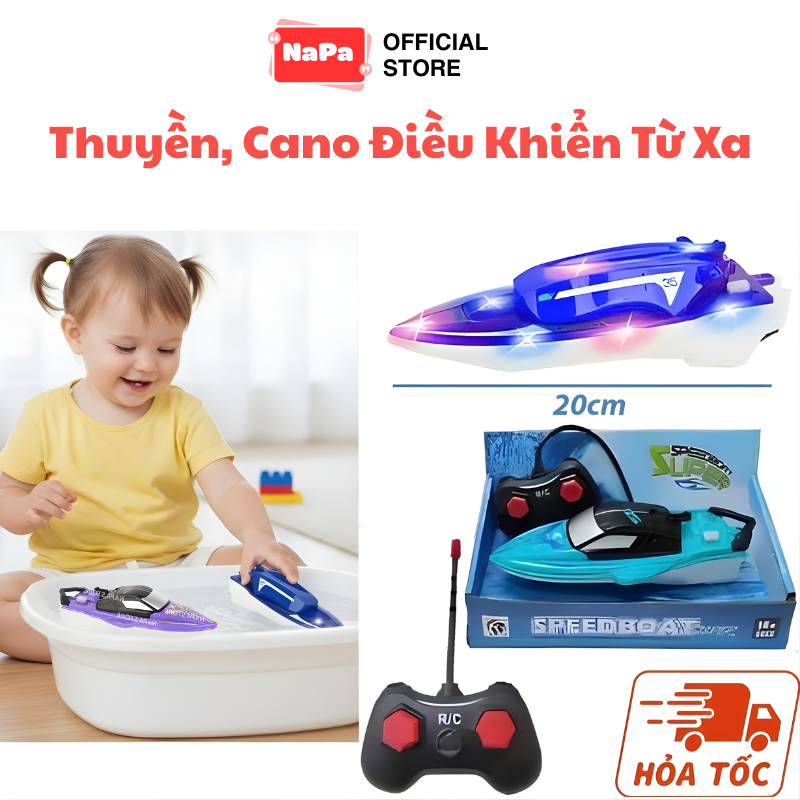 Thuyền Điều Khiển Từ Xa Cho Bé, Đồ Chơi Dưới Nước RC Tàu Cao Tốc, Chạy Pin, Có Đèn LED, Chống Nước