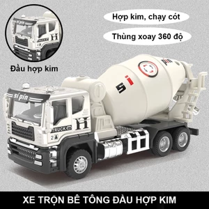 Đồ chơi mô hình xe trộn bê tông đầu hợp kim, thùng xoay 360 độ, chạy cót, kích thước lớn toys