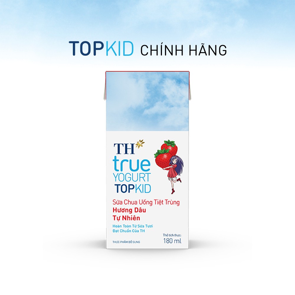 Thùng 48 hộp sữa chua uống tiệt trùng TH true YOGURT TOPKID hương dâu tự nhiên 180 ml (180 ml x 48)