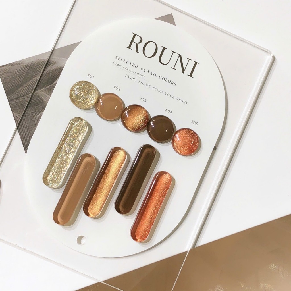 Set sơn Rouni 5 màu tone nâu thu đông mắt mèo hot trend màu thạch nâu đục chuyên dụng cho tiệm nail