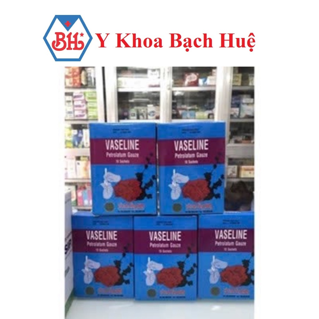 Gạc Vaseline  Hộp 10 miếng).Gạc Vaseline làm mềm mịn da hỗ trợ bảo vệ vết thương