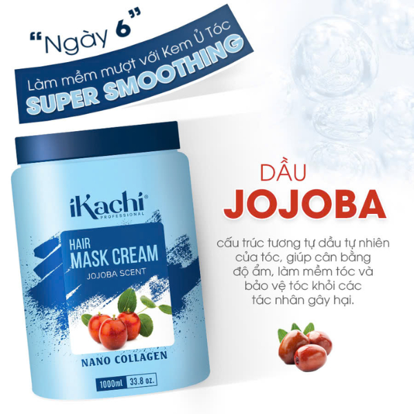 Kem ủ tóc Nano Collagen IKACHI kem hấp dầu phục hồi hư tổn cho tóc siêu mềm mượt, chắc khoẻ 1000ml