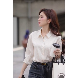 Áo sơ mi LA505 tay dài họa tiết chấm bi nhũ cổ basic thanh lịch