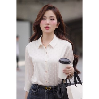 Áo sơ mi LA505 tay dài họa tiết chấm bi nhũ cổ basic thanh lịch