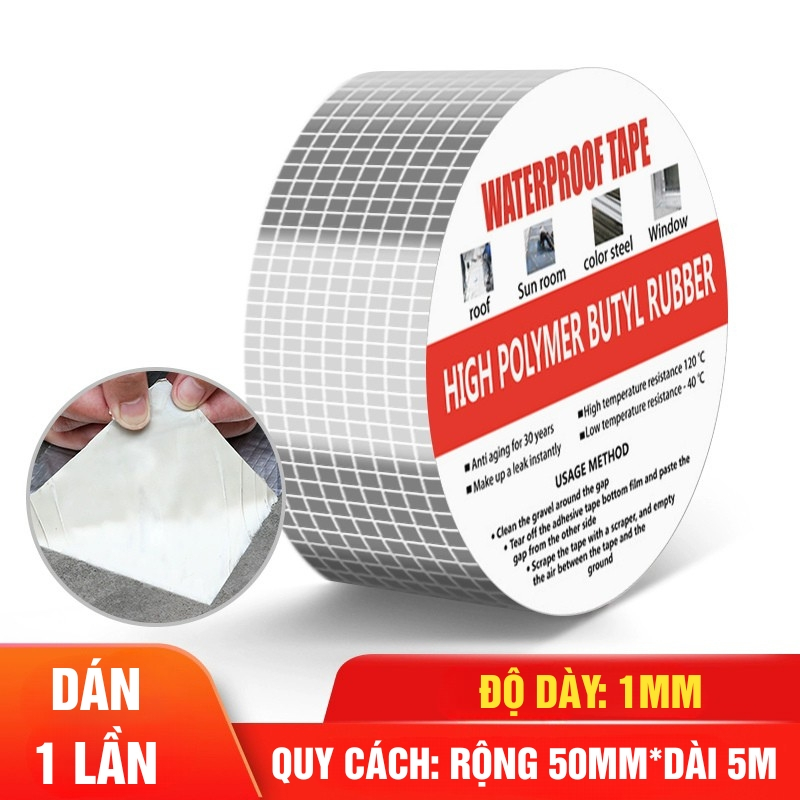 Băng keo chống thấm nước 5m khổ 5cm – Siêu dính, chịu nhiệt, dán bồn rửa & bếp gas chống dột hiệu quả