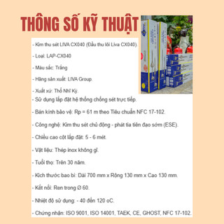 [Chính hãng] Kim thu sét Liva LAP-CX040T bán kính bảo vệ 62m-Hiện đại,phát xạ sớm phóng tia tiên đạo
