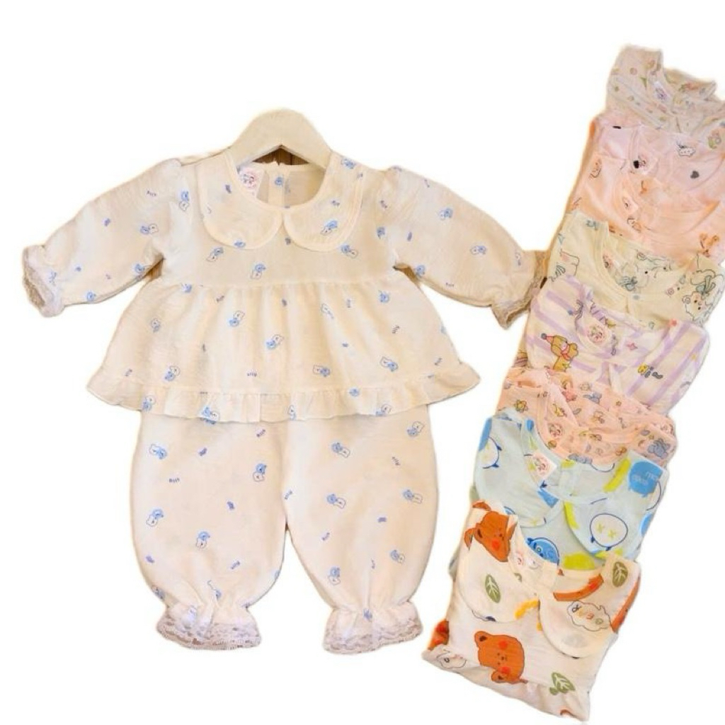 Combo 2 ,3 bộ xốp gạo tay dài mềm mịn thoải mái cho bé gái( mẫu ngẫu nhiên )