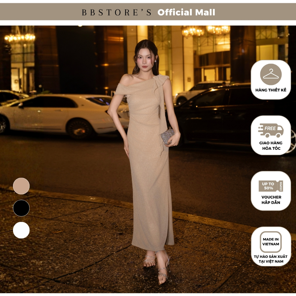 BBSTORE'S Đầm Đi Dự Tiệc Nữ Váy Body Dài Trễ Lệch Vai Thun Giấy Dáng Ôm Thiết Kế Cao Cấp Sang Trọng - D4569T