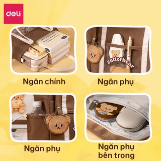 Túi Xách Nữ Tote ButterBear x Deli Túi Học Thêm Đa Năng Gấu Bơ Màu Nâu/Trắng Cỡ Lớn Đựng Vừa A4 Phong Cách Hàn Quốc