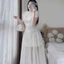 Đầm váy dài, đầm dự tiệc dáng dài chất Ren Hoa phối Voan tầng hai lớp cổ tròn tay hến sang trọng