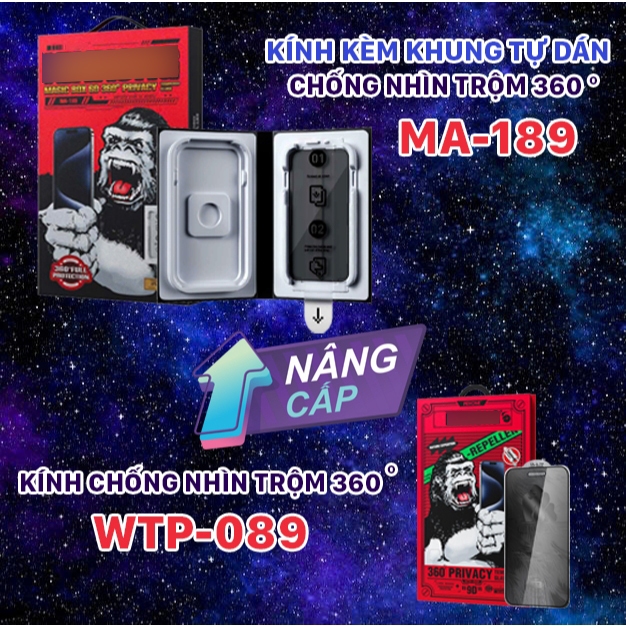 Kính iPhone CHống Nhìn Trộm 4 Chiều Kèm Khung Tự dán MA-189 cho iPhone 12 Pro Max đến 17 Pro Max